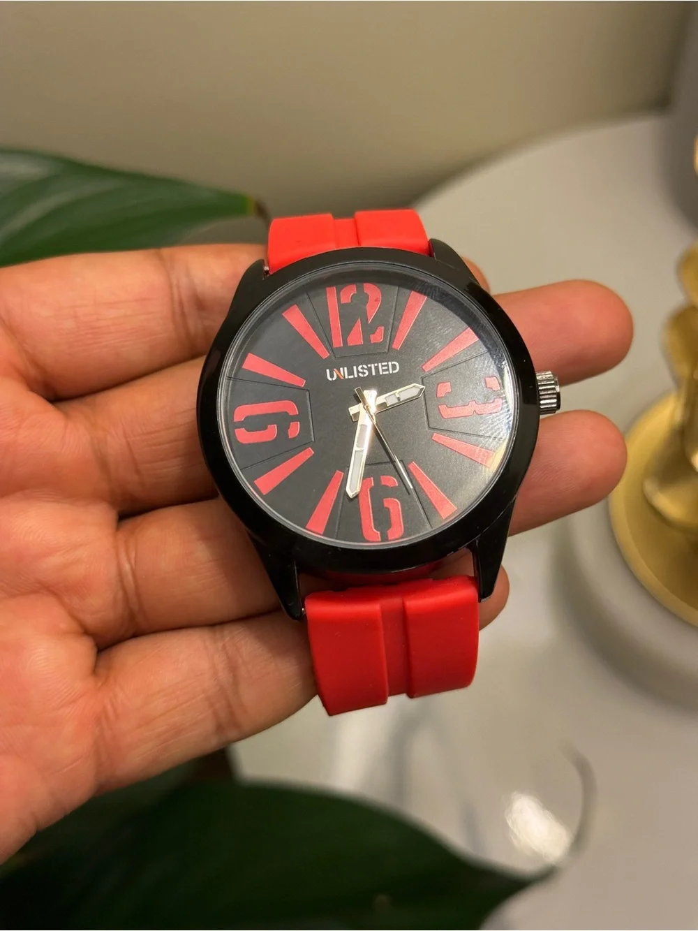 Unlisted Black Dial Red Accented Silicone Strap Watch